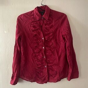 Banana Republic Red Ruffled Button Down Shirt Women’s Size Small Blouse
